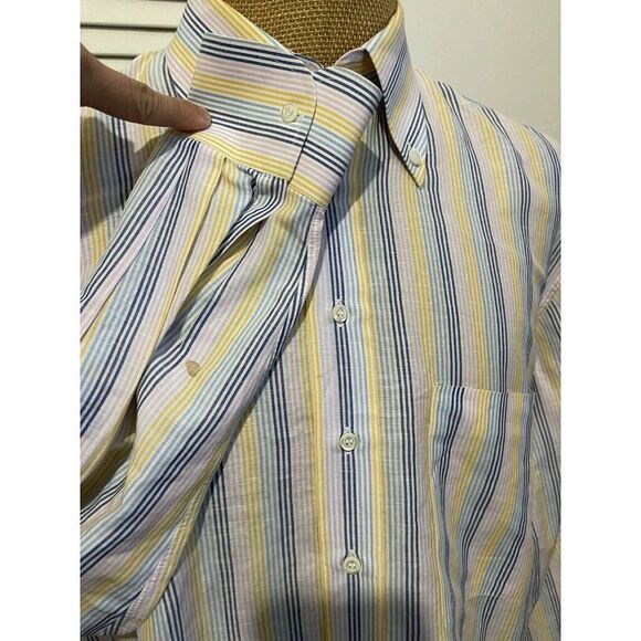 GERLIN Dress Shirt Pink Yellow Blue Stiped Made in Italy Linen Cotton Size 2XL - Picture 12 of 12